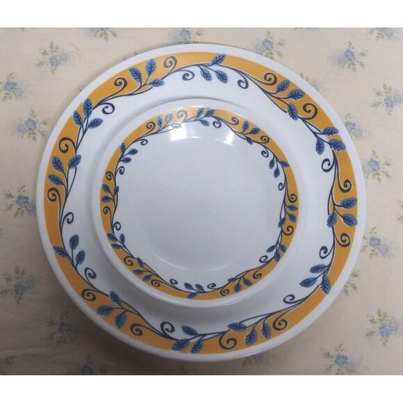 Corelle Casa Flora Dinner plate and salad/bread plate 10 1/4" yellow blue vine - Picture 3 of 8